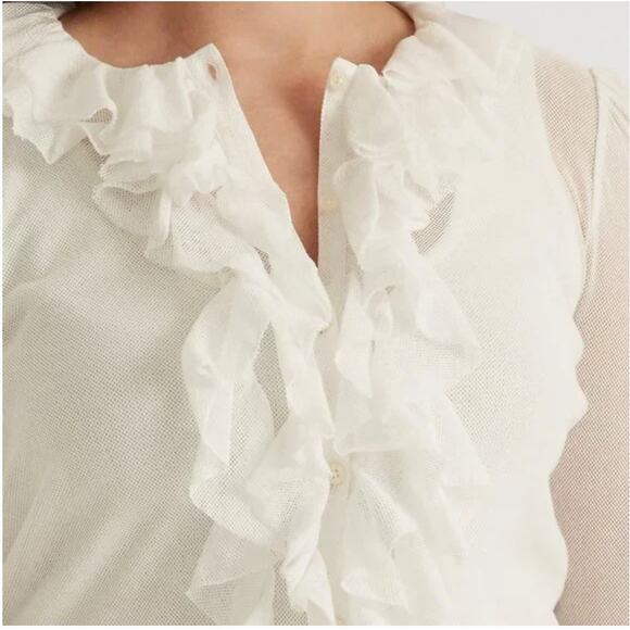 LAUREN RALPH LAUREN White Ruffle Trim Tulle Cardigan // XL - Picture 2 of 12